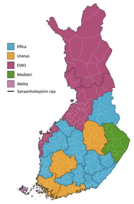 Karta över journalsystem i Finland